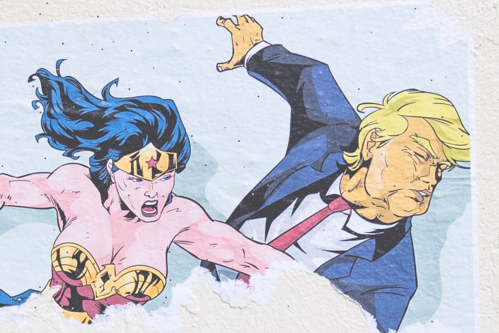 cartoon donald trump punched by wonder woman